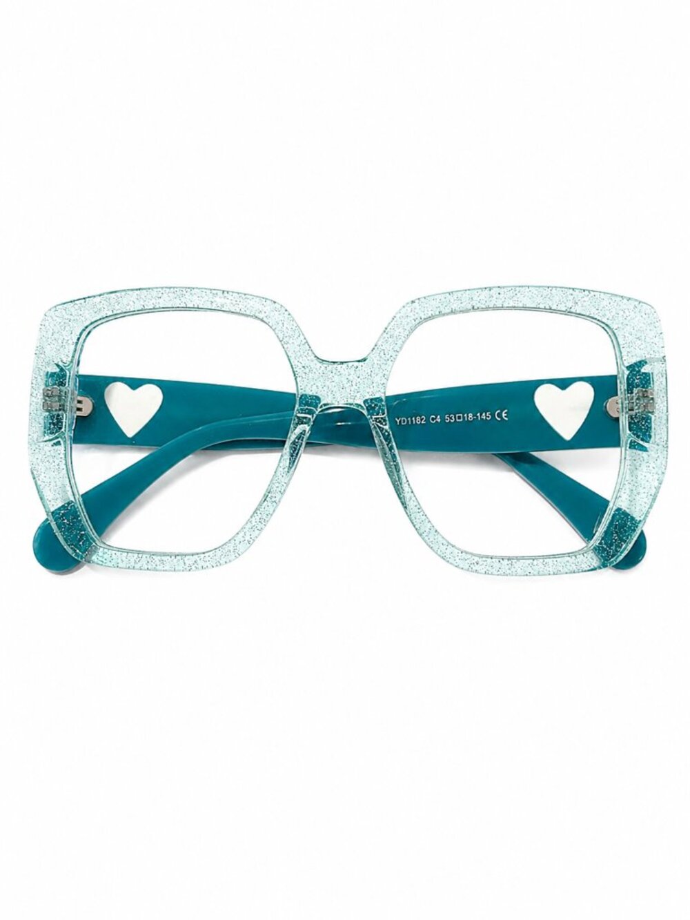 Heart Accent Glitter Aqua Crystal Eyeglass Frames 53-18-145 - Picture 2 of 10